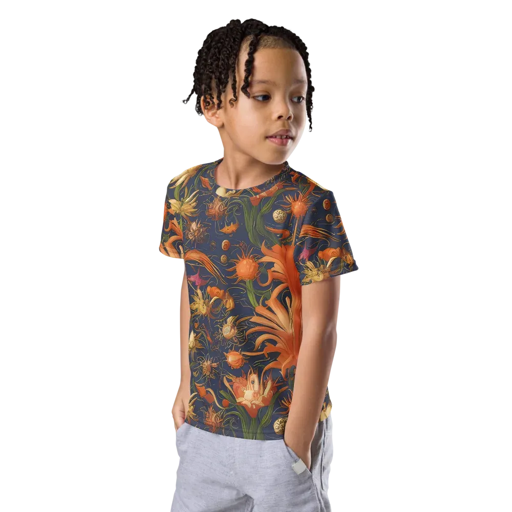 Stellar Blooms on Kids Crew Neck T-Shirt — Left Front