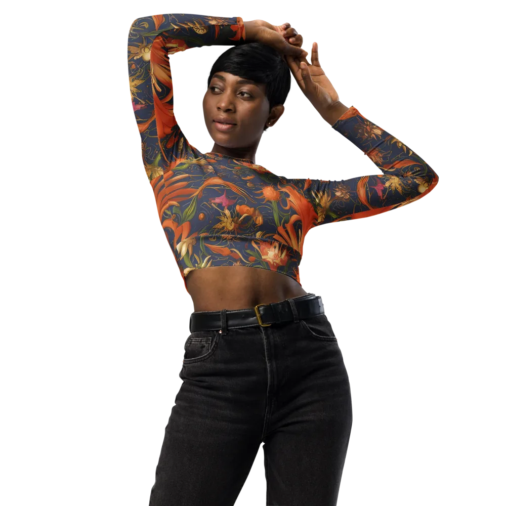 Stellar Blooms on Long Sleeve Crop Top — Front