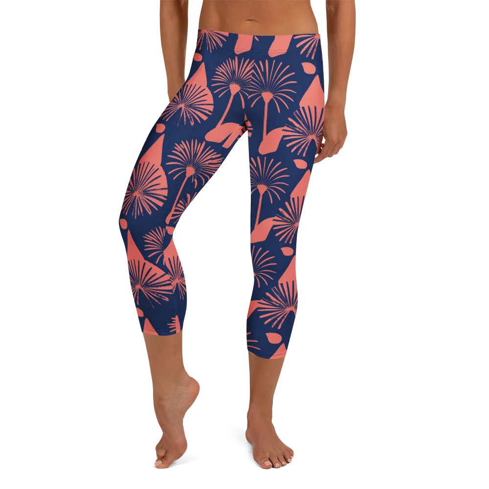 Salmon Starburst on Capri Leggings — Front