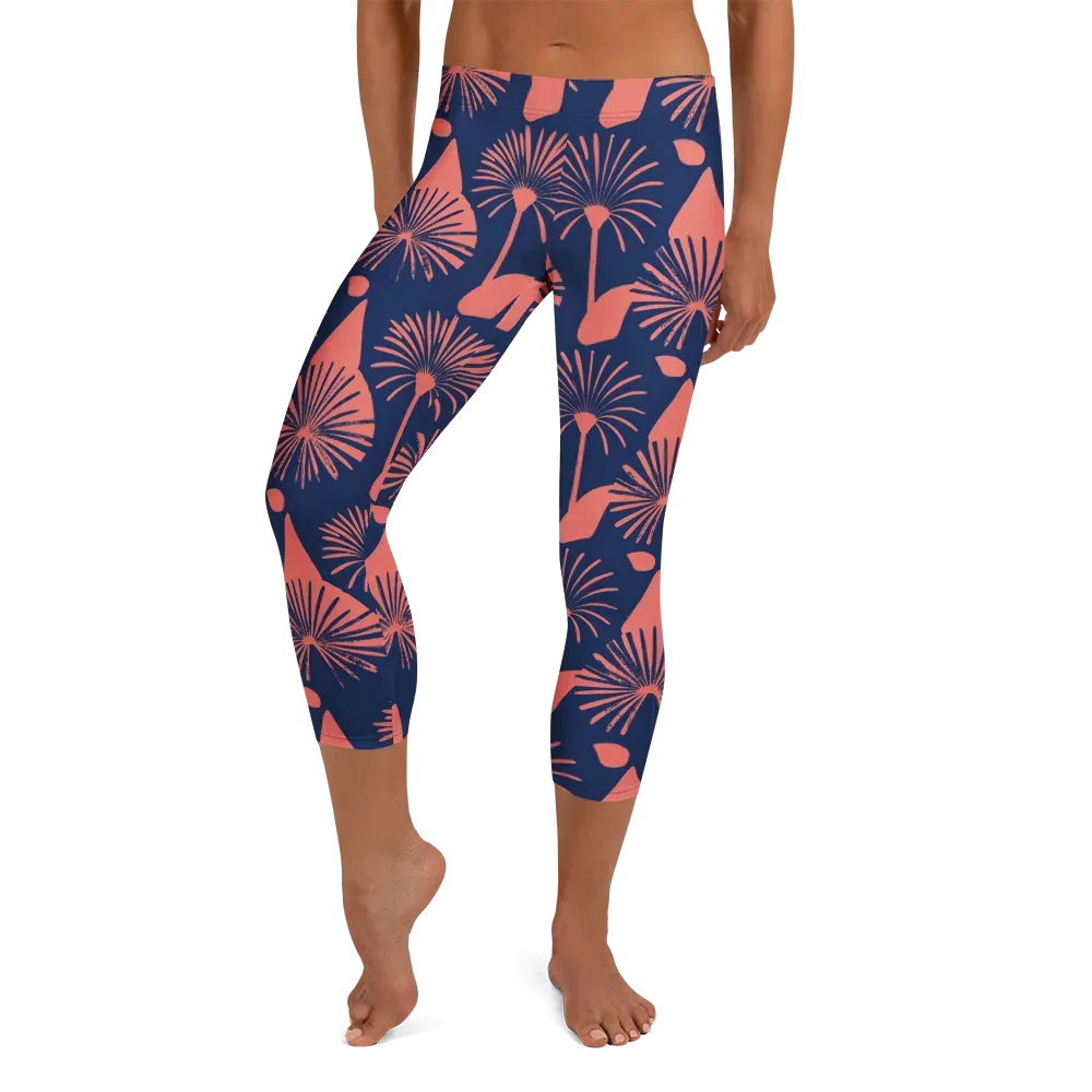 Salmon Starburst on Capri Leggings — Front