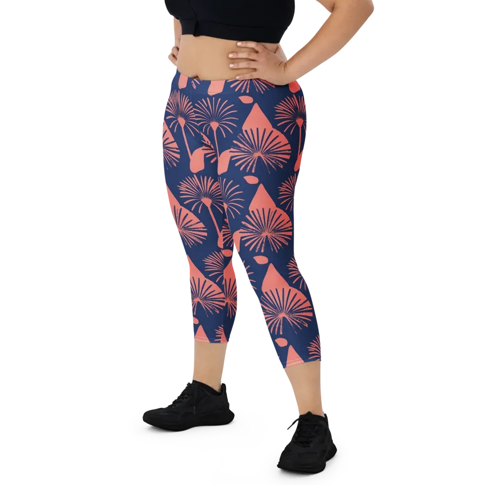 Salmon Starburst on Capri Leggings — Front