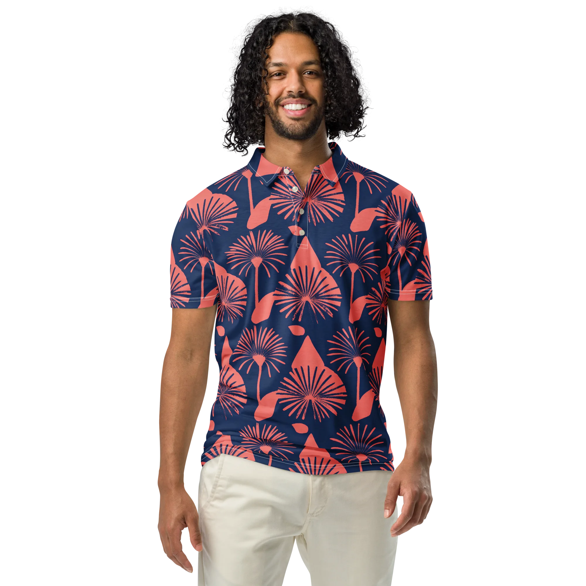 Salmon Starburst on Men's Slim Fit Polo Shirt — Front
