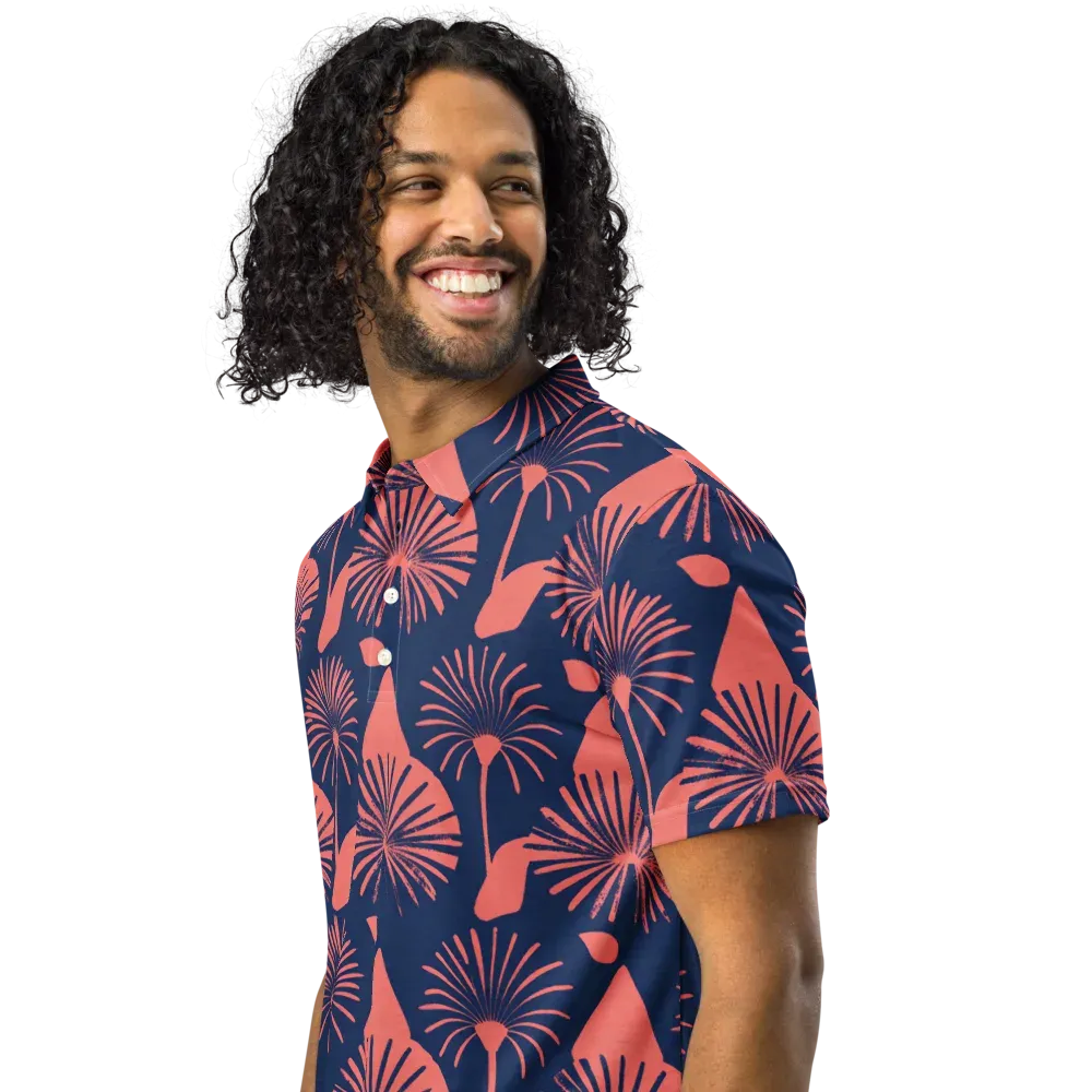 Salmon Starburst on Men's Slim Fit Polo Shirt — Left Front