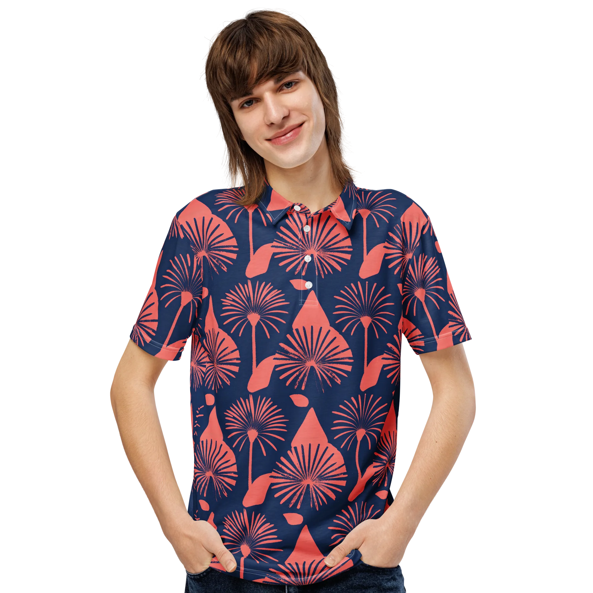Salmon Starburst on Men's Slim Fit Polo Shirt — Front