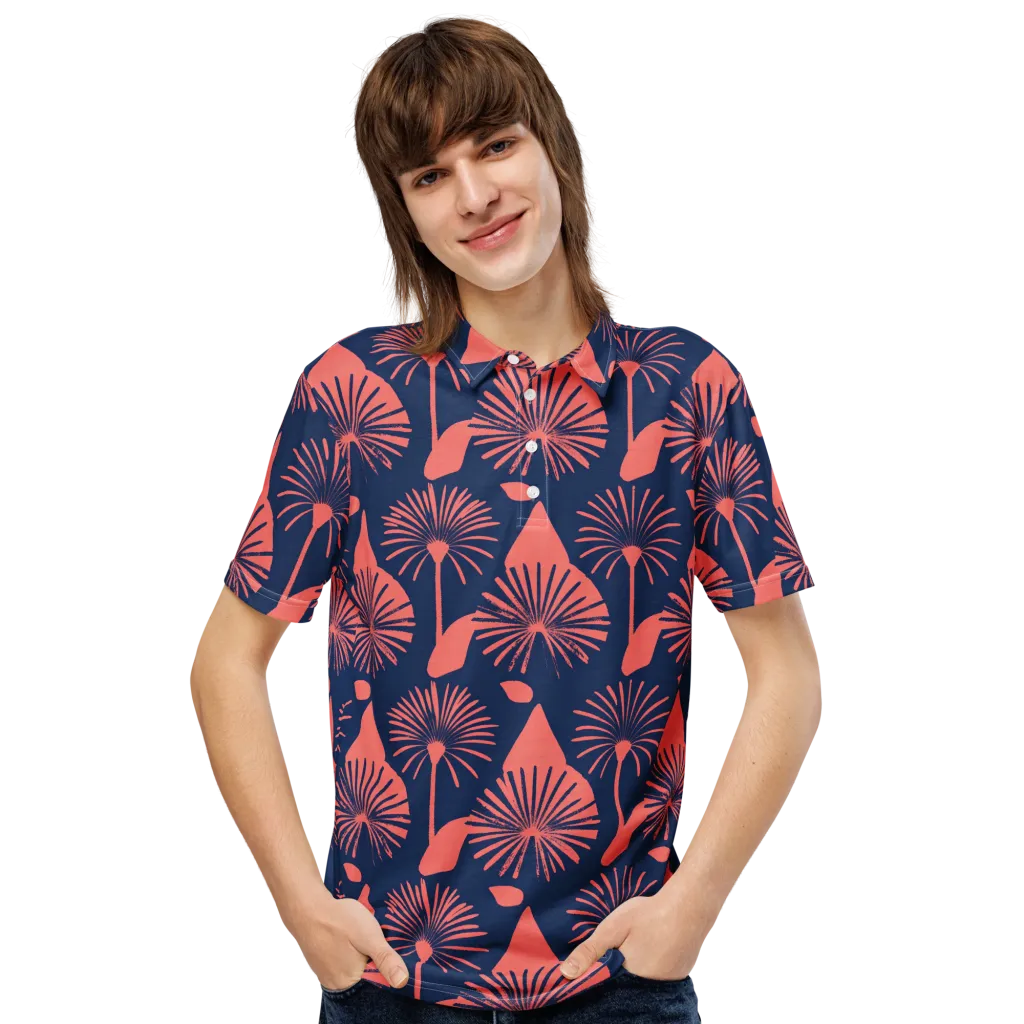 Salmon Starburst on Men's Slim Fit Polo Shirt — Front