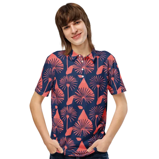 Salmon Starburst on a Men's Slim Fit Polo Shirt
