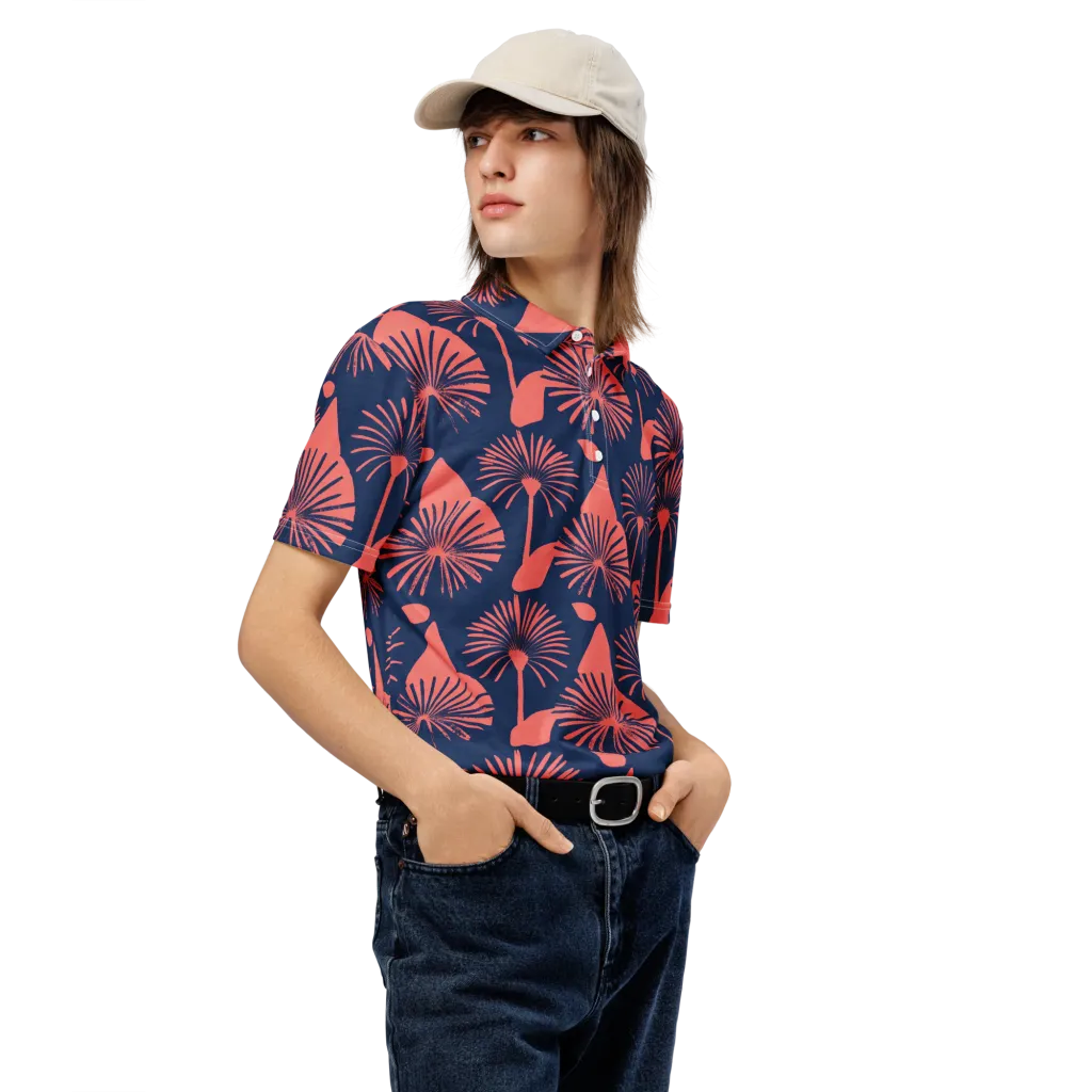 Salmon Starburst on Men's Slim Fit Polo Shirt — Right Front