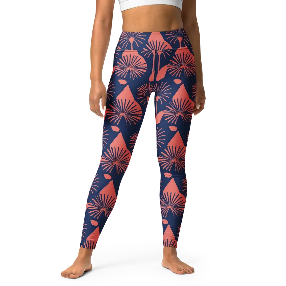 Salmon Starburst on Yoga Leggings — Front