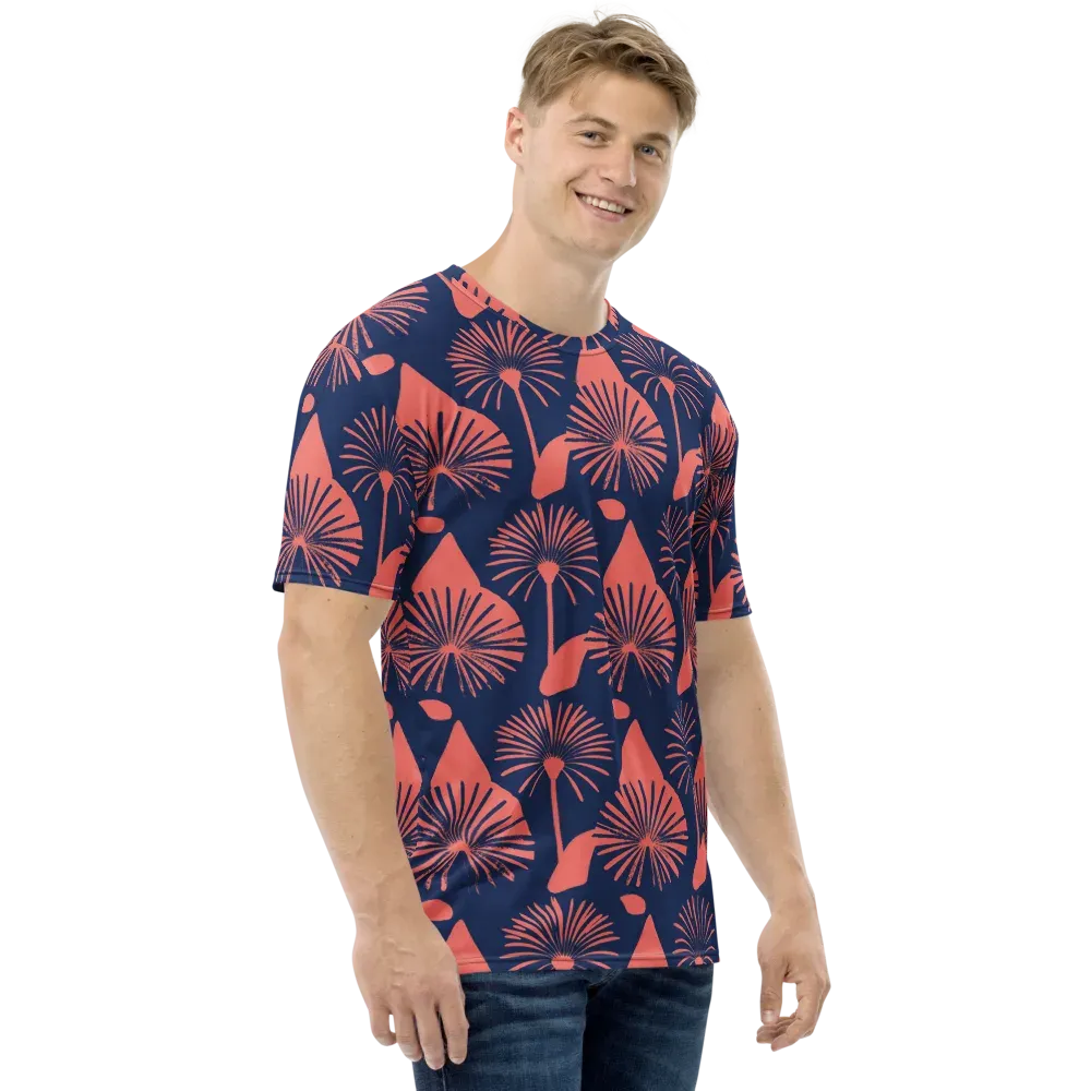 Salmon Starburst on Men's Crew Neck T-Shirt — Right