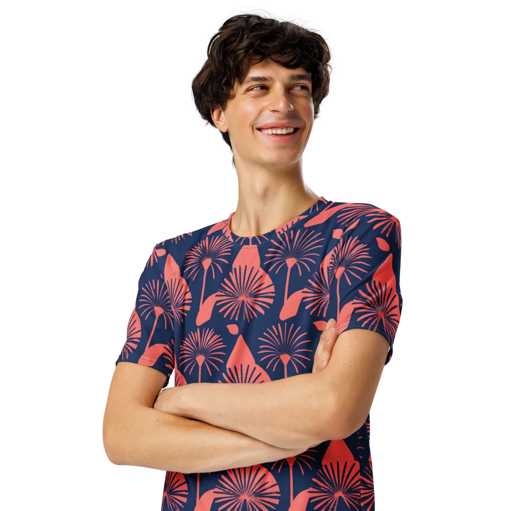 Salmon Starburst on Men's Crew Neck T-Shirt — Left Front