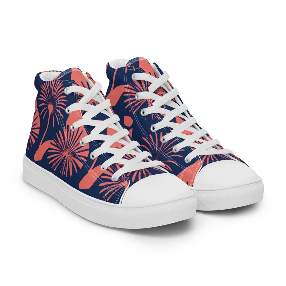Salmon Starburst on Men's High Top Canvas Shoes — Right Front