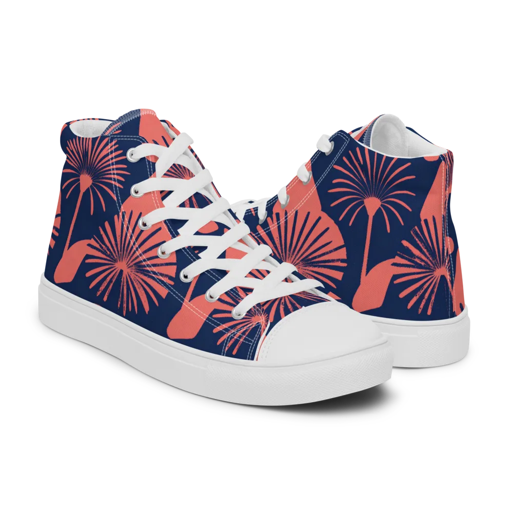 Salmon Starburst on Men's High Top Canvas Shoes — Right