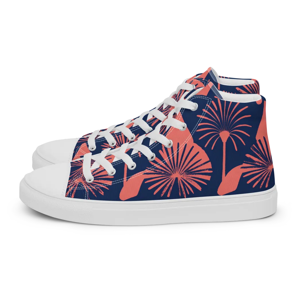 Salmon Starburst on Women's High Top Canvas Shoes — Left