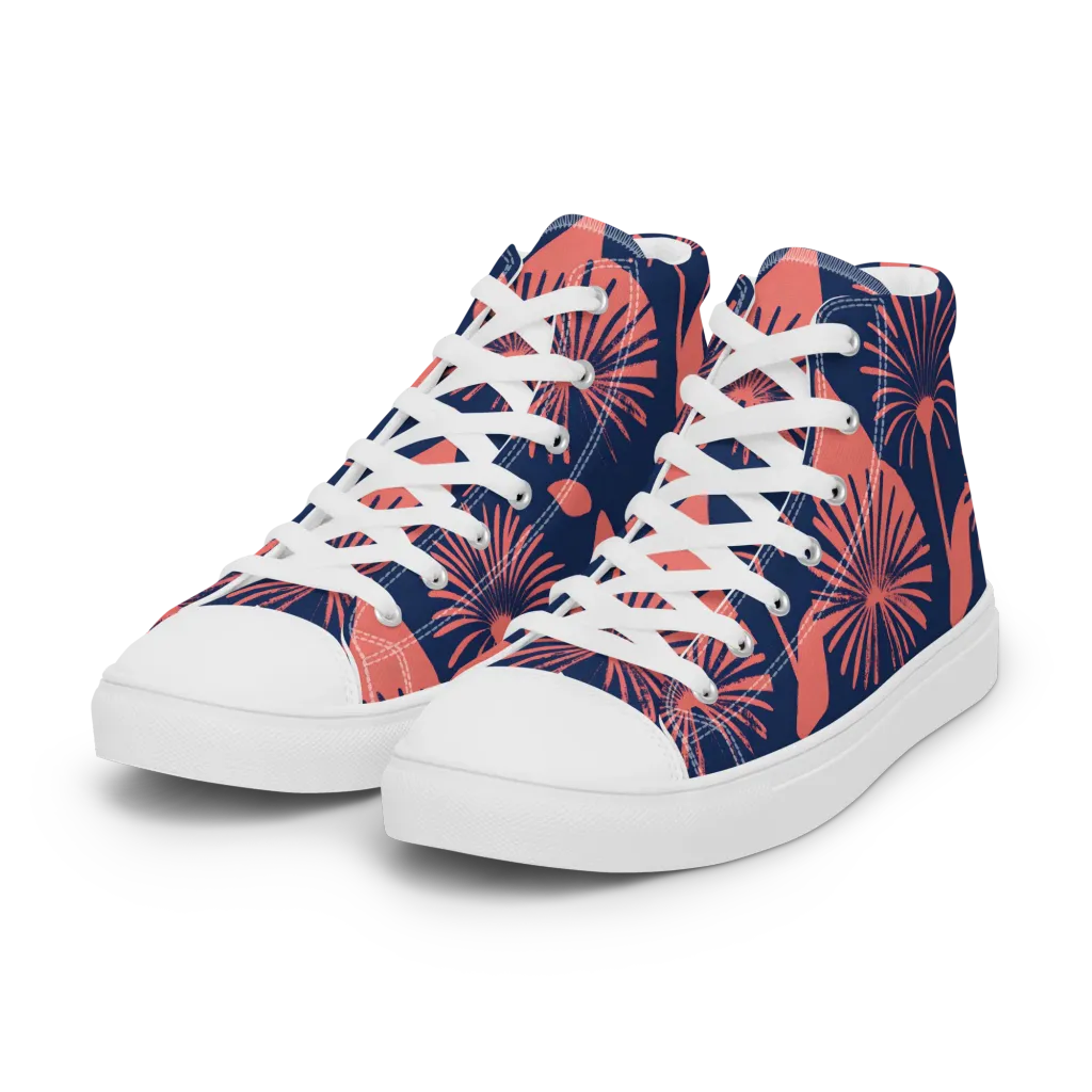 Salmon Starburst on Women's High Top Canvas Shoes — Left Front