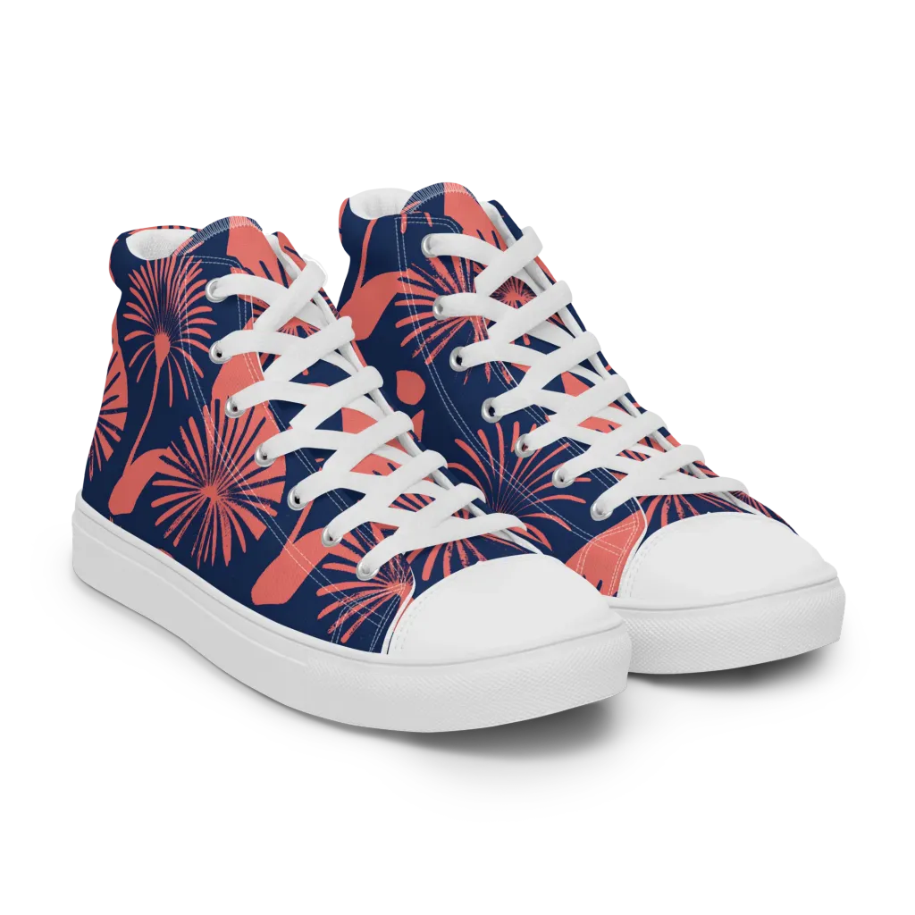 Salmon Starburst on Women's High Top Canvas Shoes — Right Front
