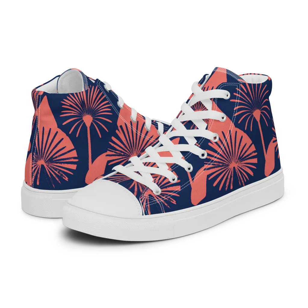Salmon Starburst on Women's High Top Canvas Shoes — Left