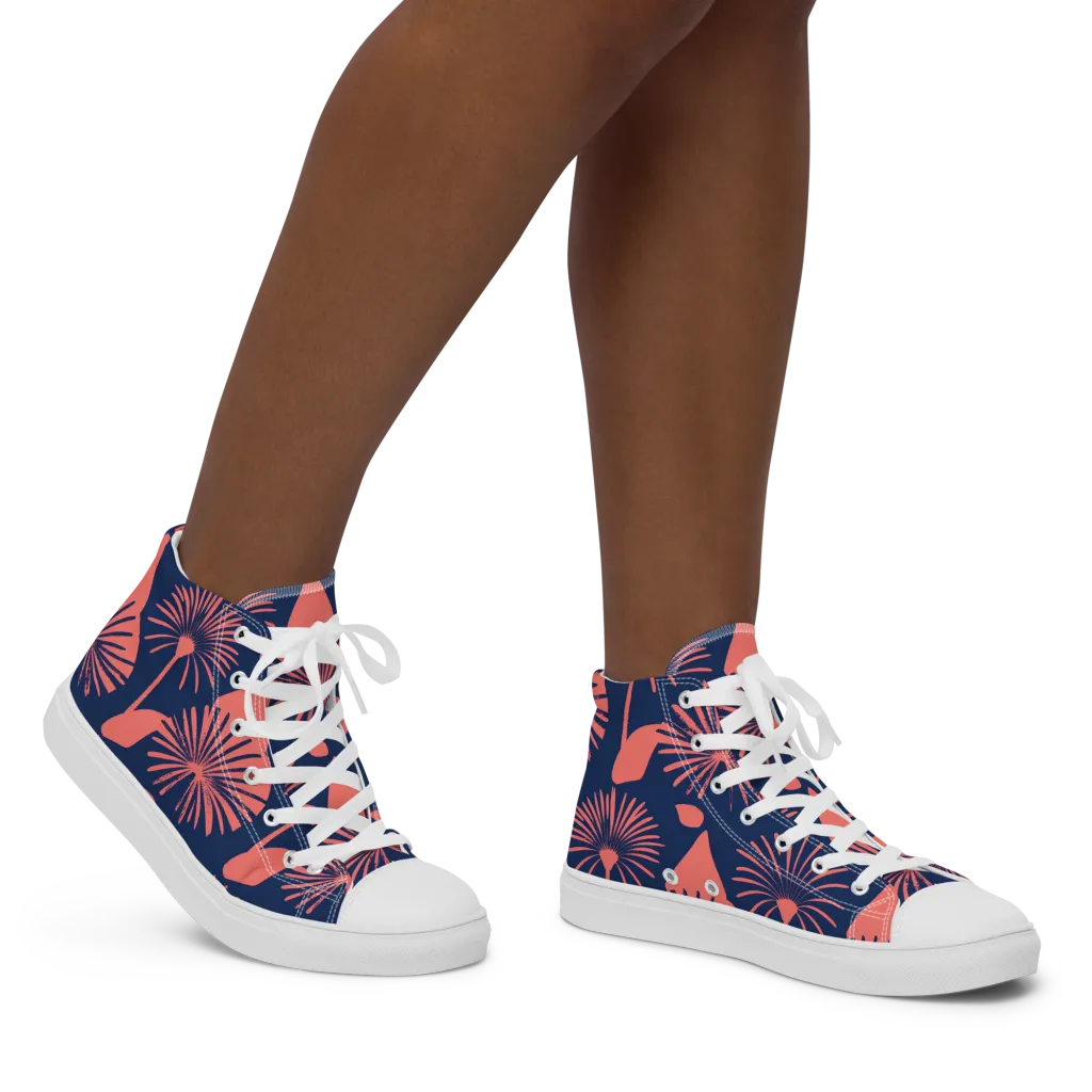 Salmon Starburst on Women's High Top Canvas Shoes — Right