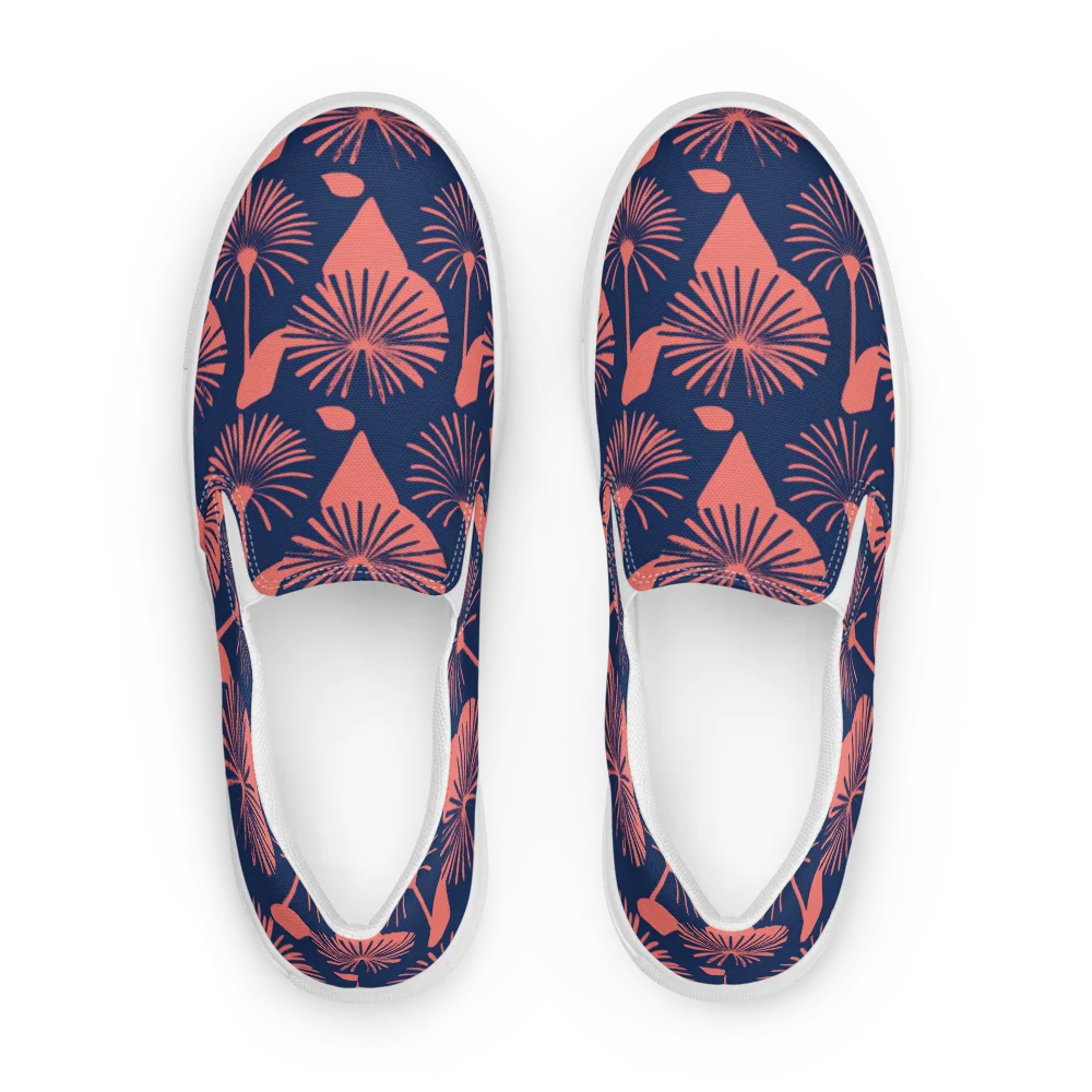 Salmon Starburst on Men's Slip-On Canvas Shoes — Front