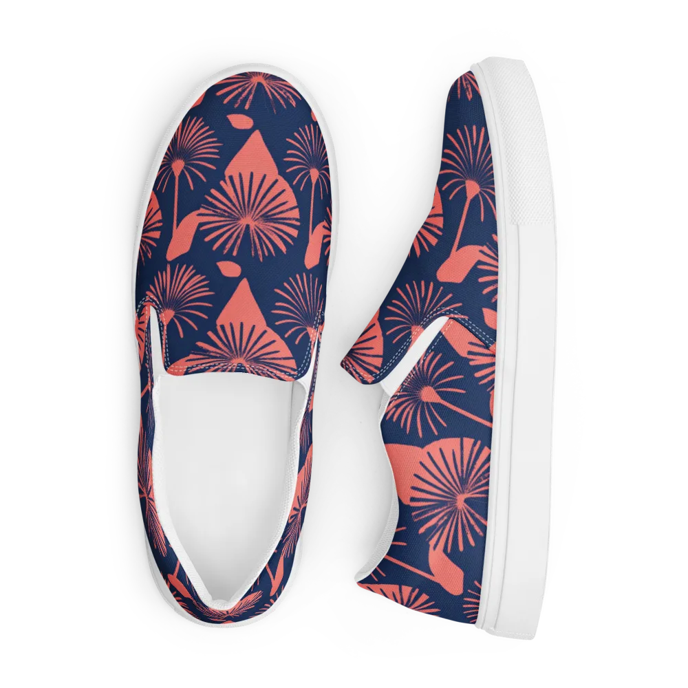 Salmon Starburst on Men's Slip-On Canvas Shoes — Front