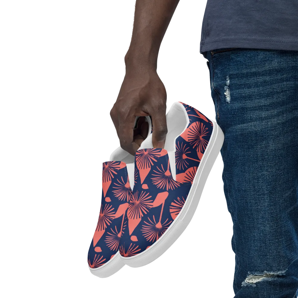 Salmon Starburst on Men's Slip-On Canvas Shoes — Left Front
