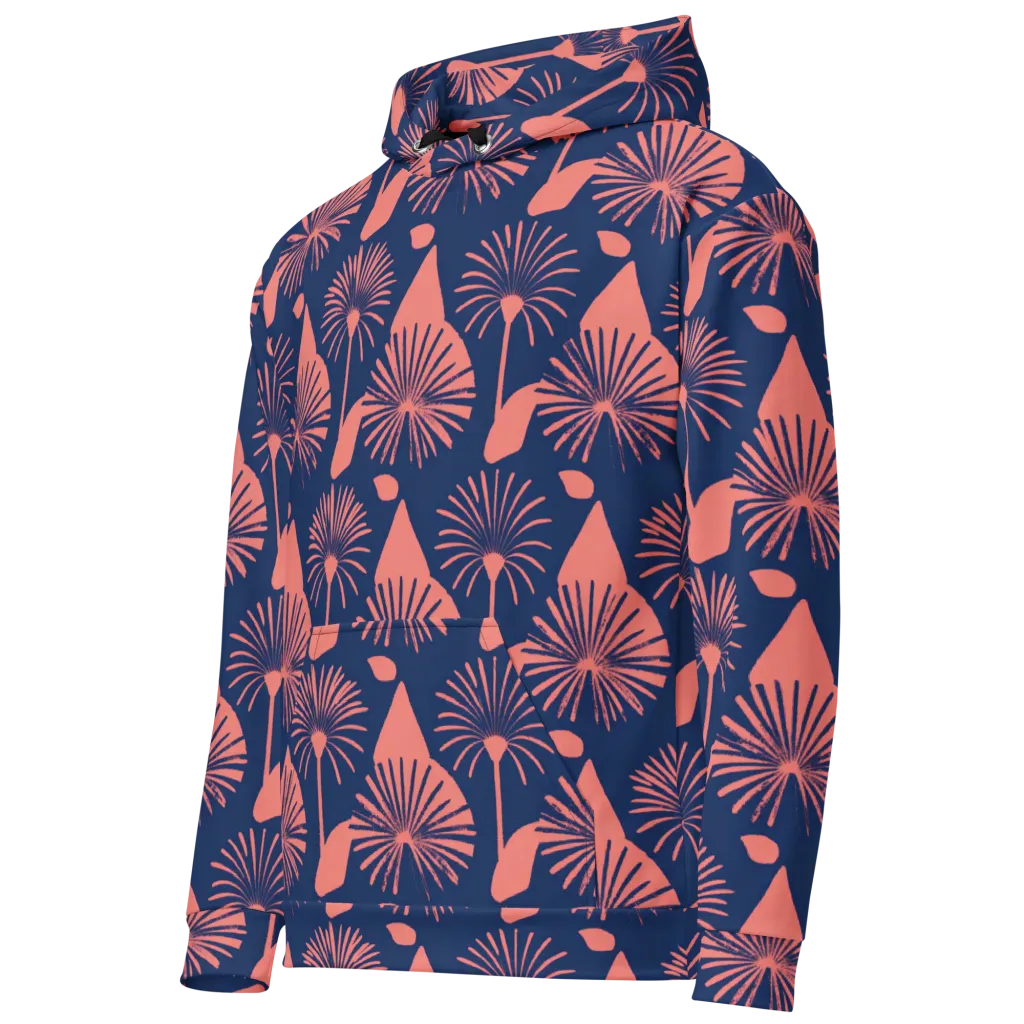 Salmon Starburst on Cotton Hoodie — Left Front
