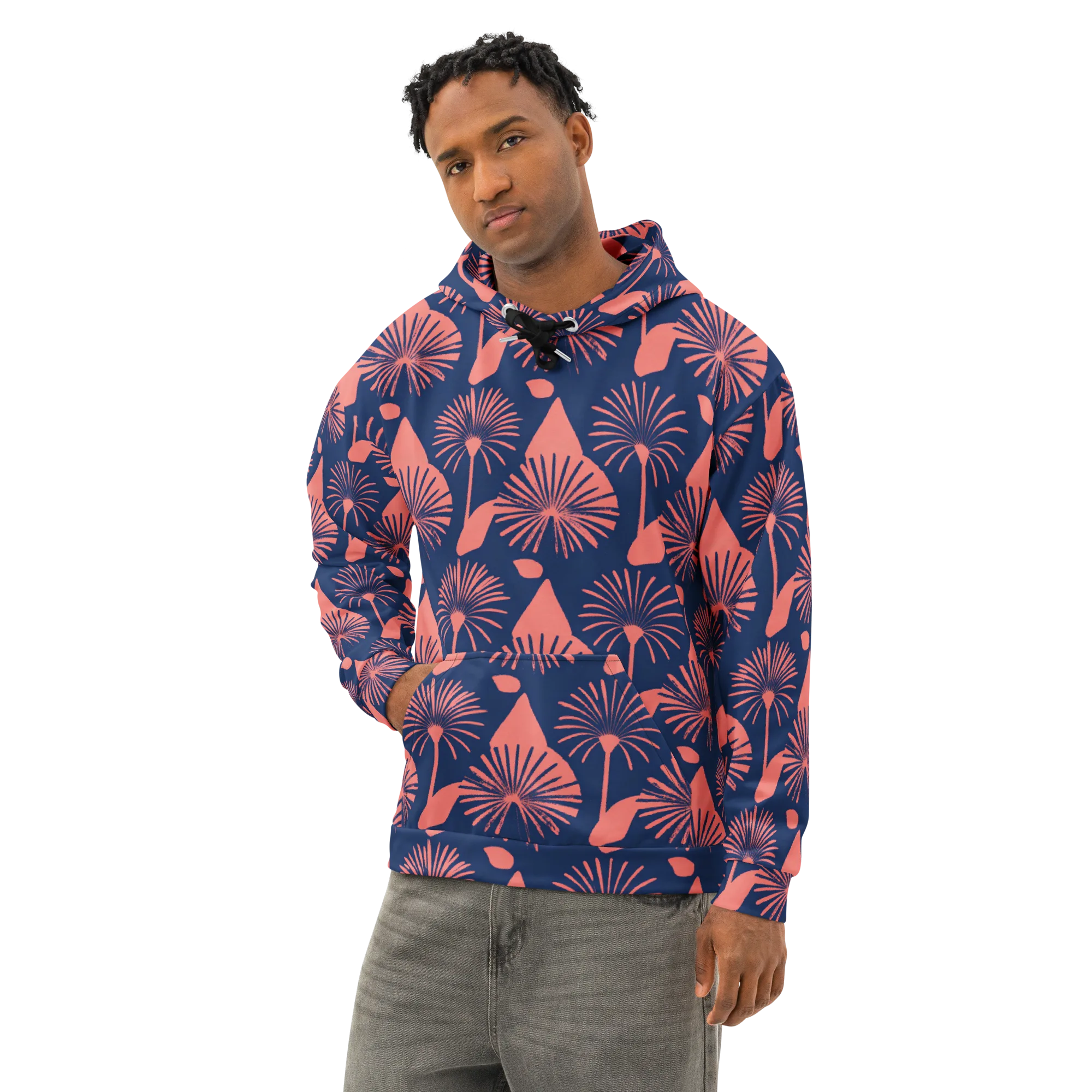 Salmon Starburst on Cotton Hoodie — Left Front