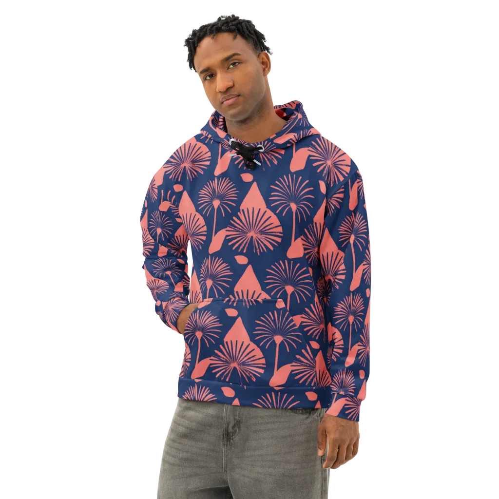 Salmon Starburst on Cotton Hoodie — Left Front