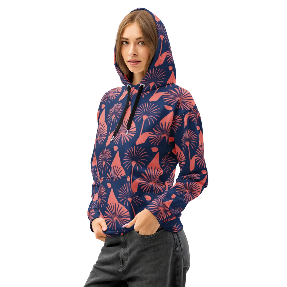 Salmon Starburst on Cotton Hoodie — Left Front