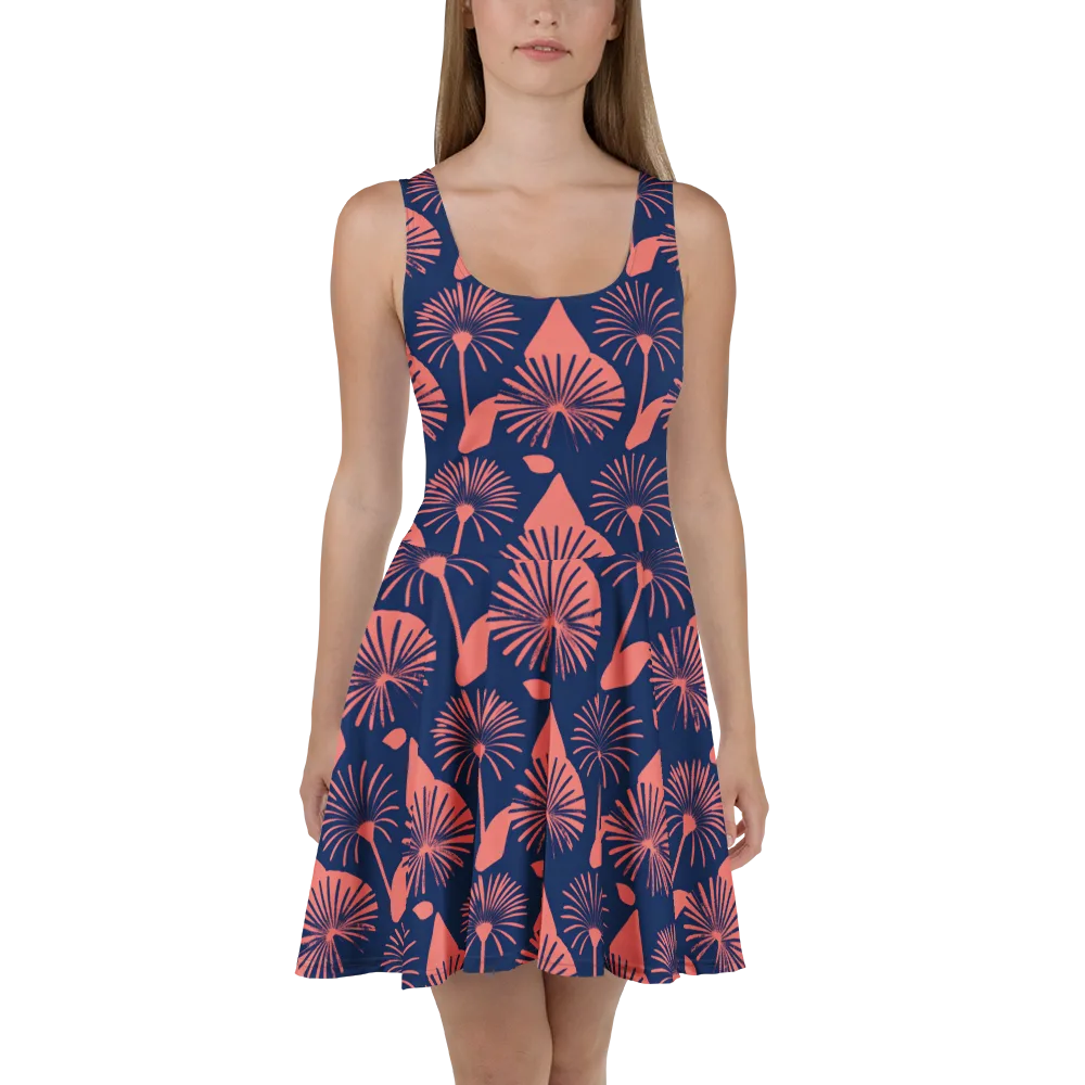 Salmon Starburst on Skater Dress — Front