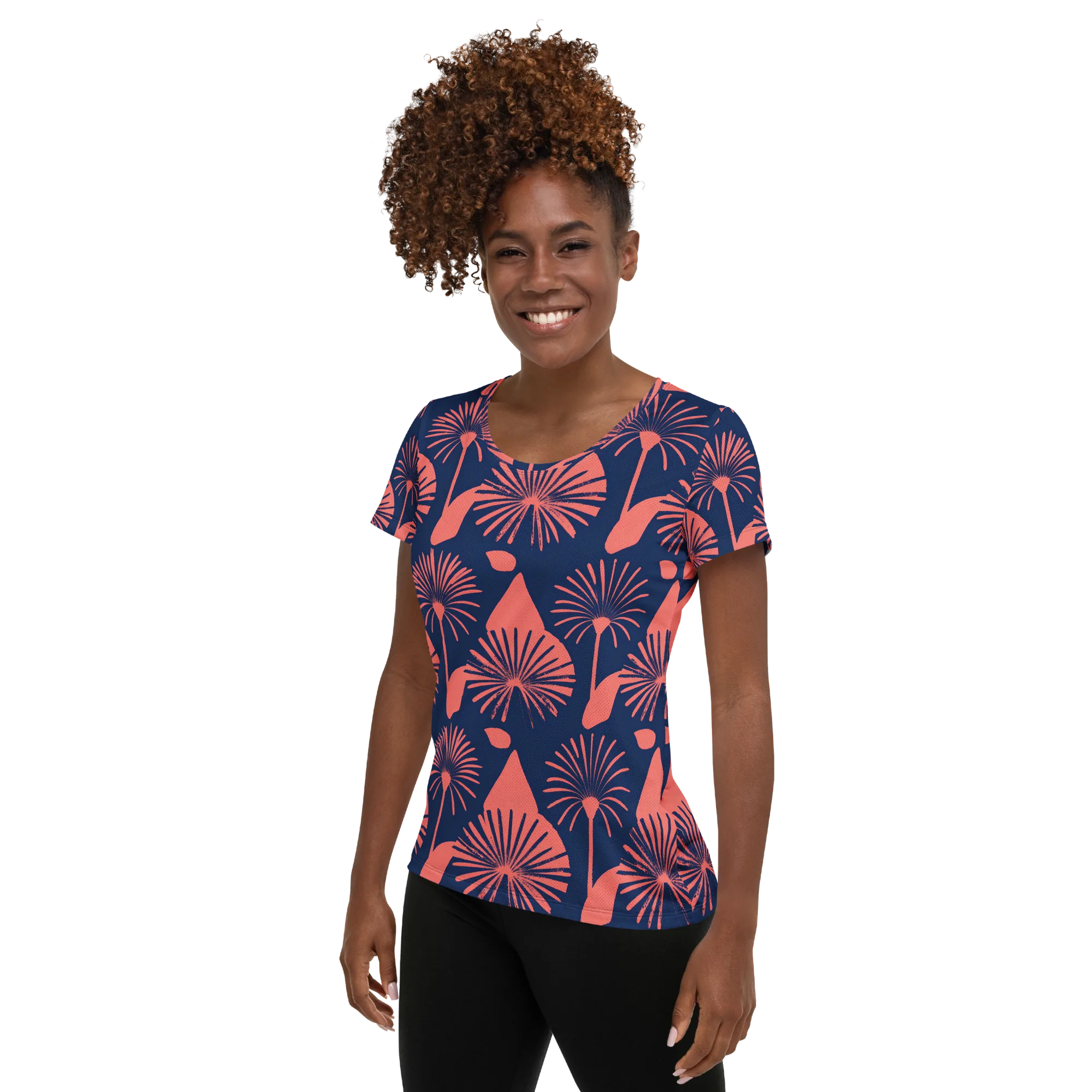 Salmon Starburst on Women's Athletic T-Shirt — Left