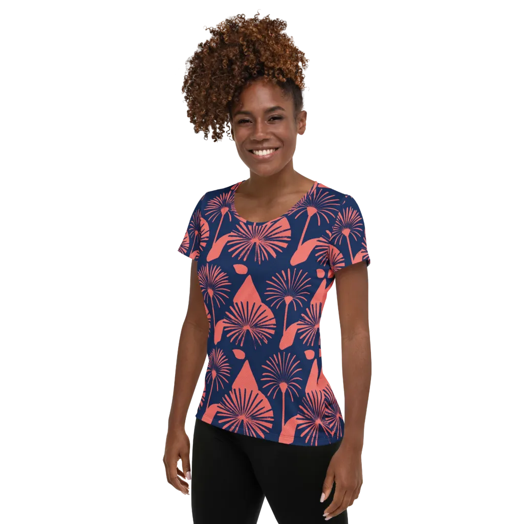Salmon Starburst on Women's Athletic T-Shirt — Left