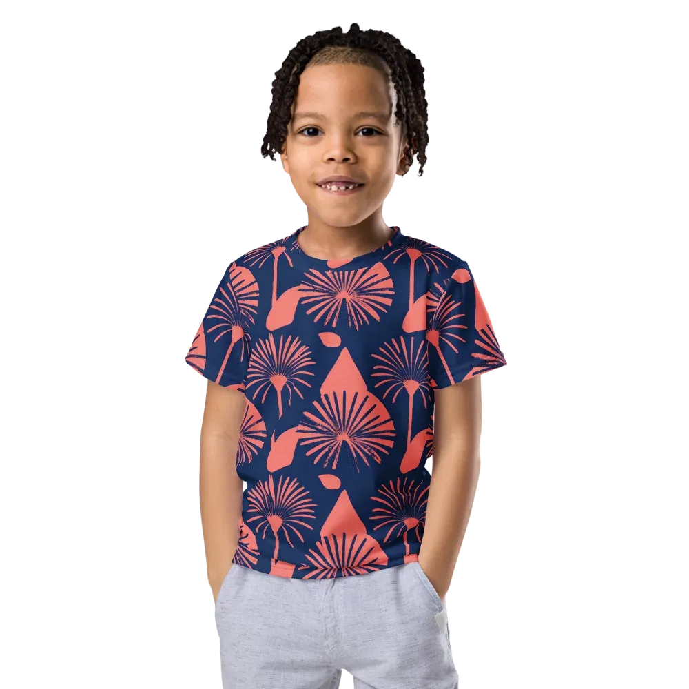 Salmon Starburst on Kids Crew Neck T-Shirt — Front