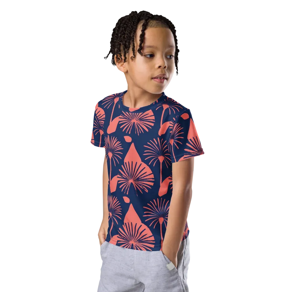 Salmon Starburst on Kids Crew Neck T-Shirt — Left Front