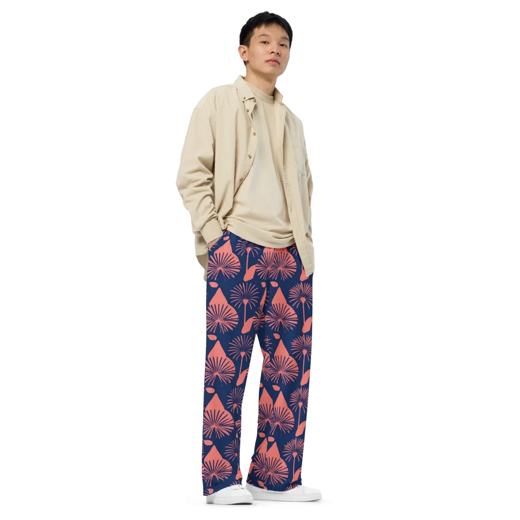 Salmon Starburst on Wide-Leg Pants — Right Front