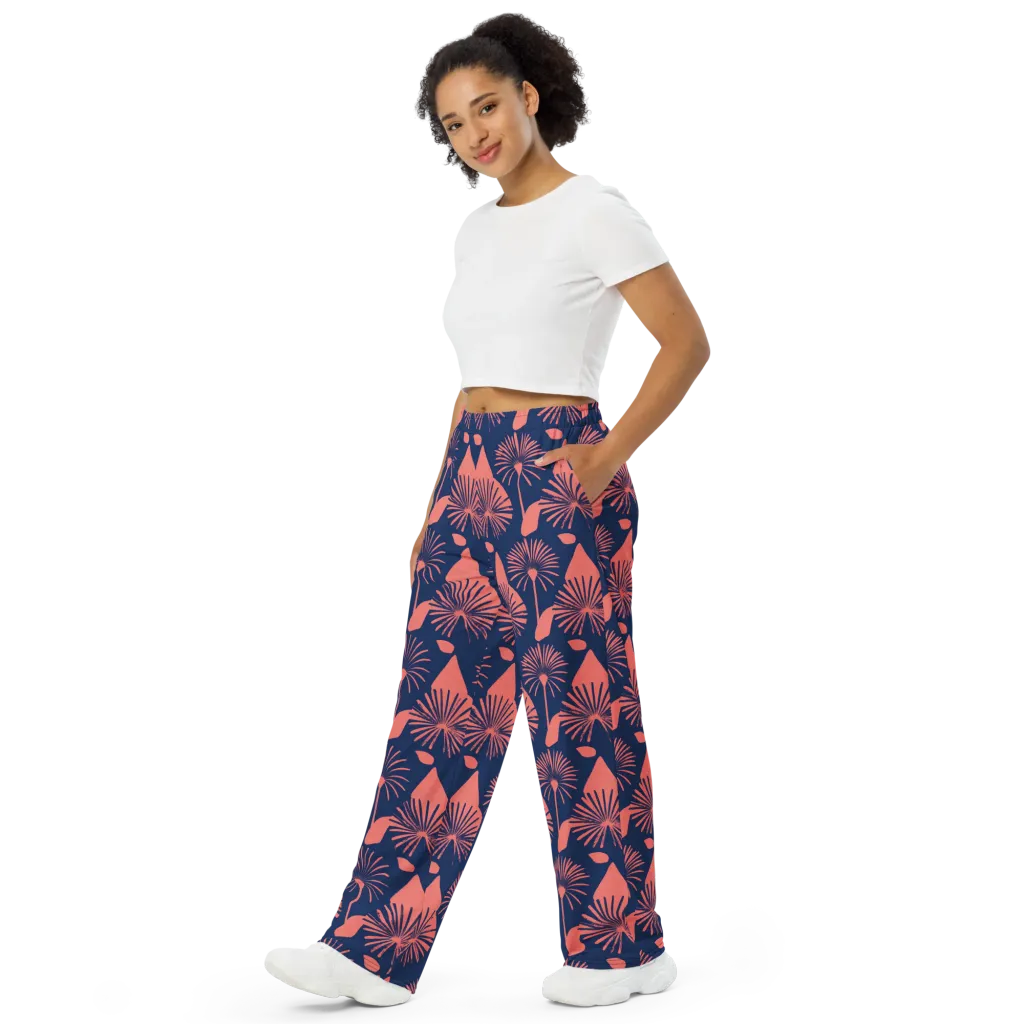Salmon Starburst on Wide-Leg Pants — Left Front