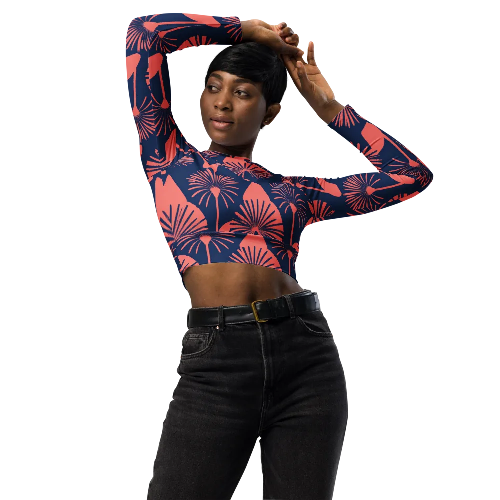 Salmon Starburst on Long Sleeve Crop Top — Front