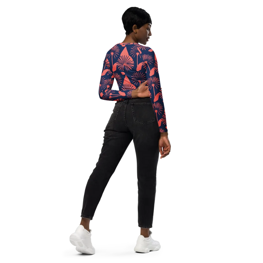Salmon Starburst on Long Sleeve Crop Top — Right Back