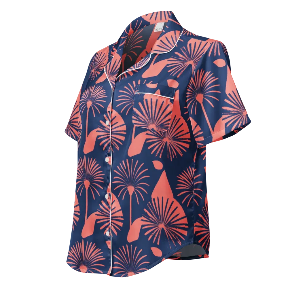 Salmon Starburst on Women's Short Sleeve Pajama Top — Left Front