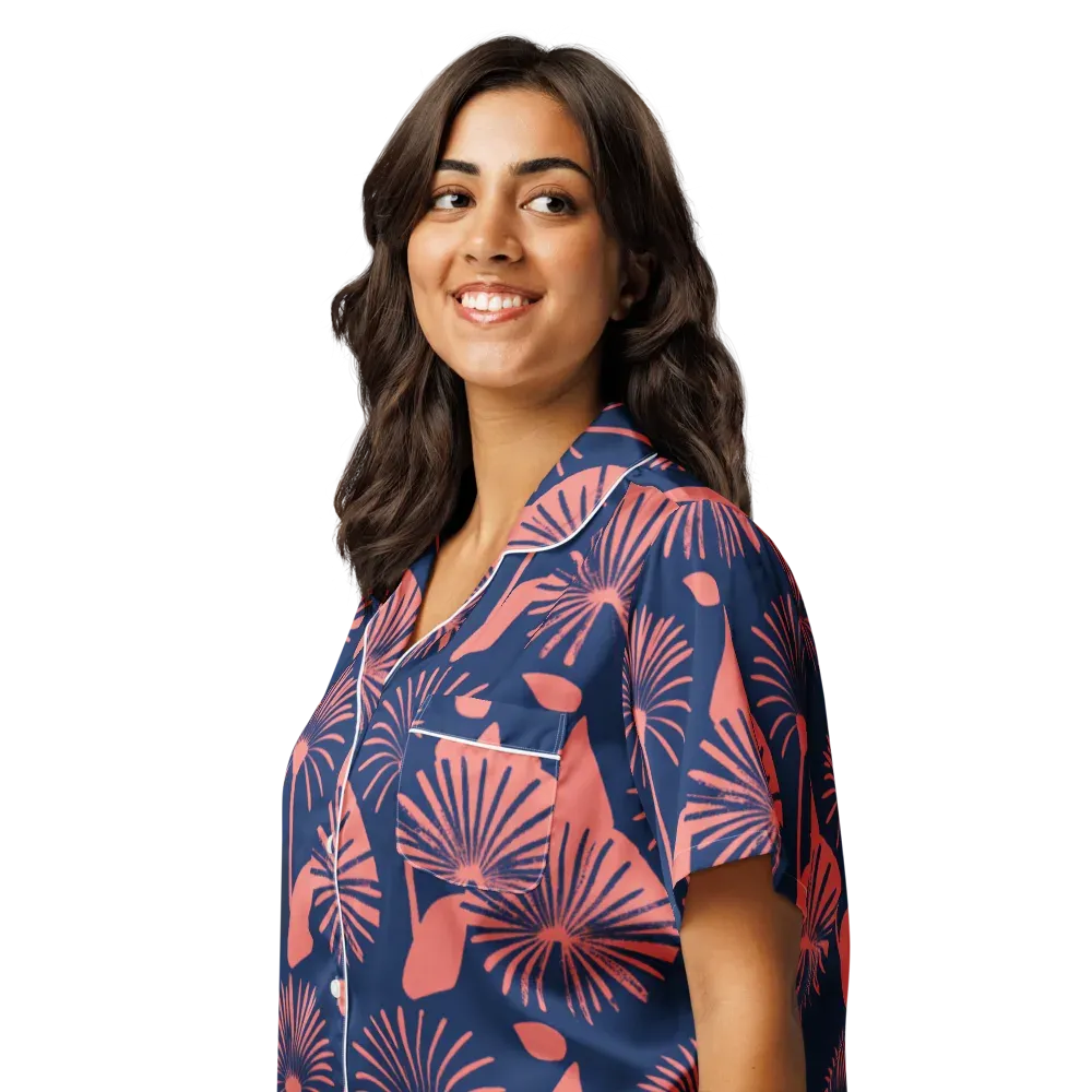 Salmon Starburst on Women's Short Sleeve Pajama Top — Left Front