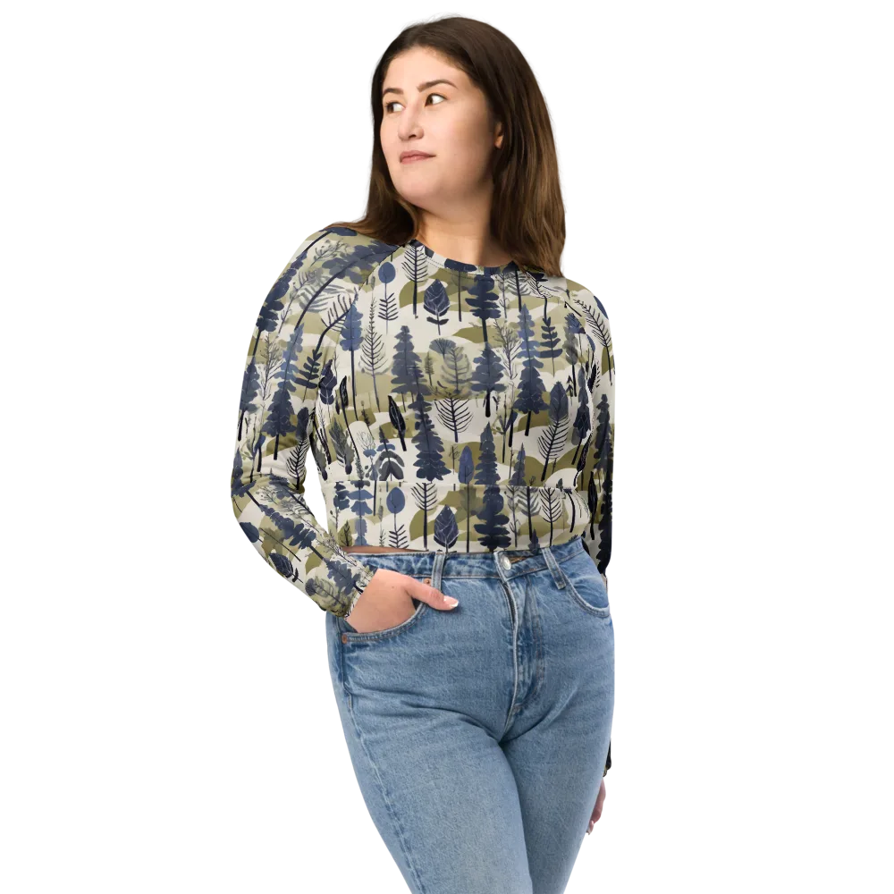 Whispering Canopy on Long Sleeve Crop Top — Front