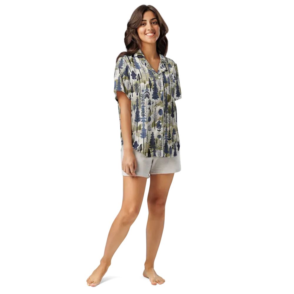 Whispering Canopy on Women's Short Sleeve Pajama Top — Front