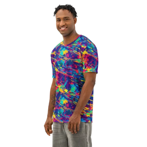 Spectrum Streaks on a Men's Cotton Crew Neck T-Shirt