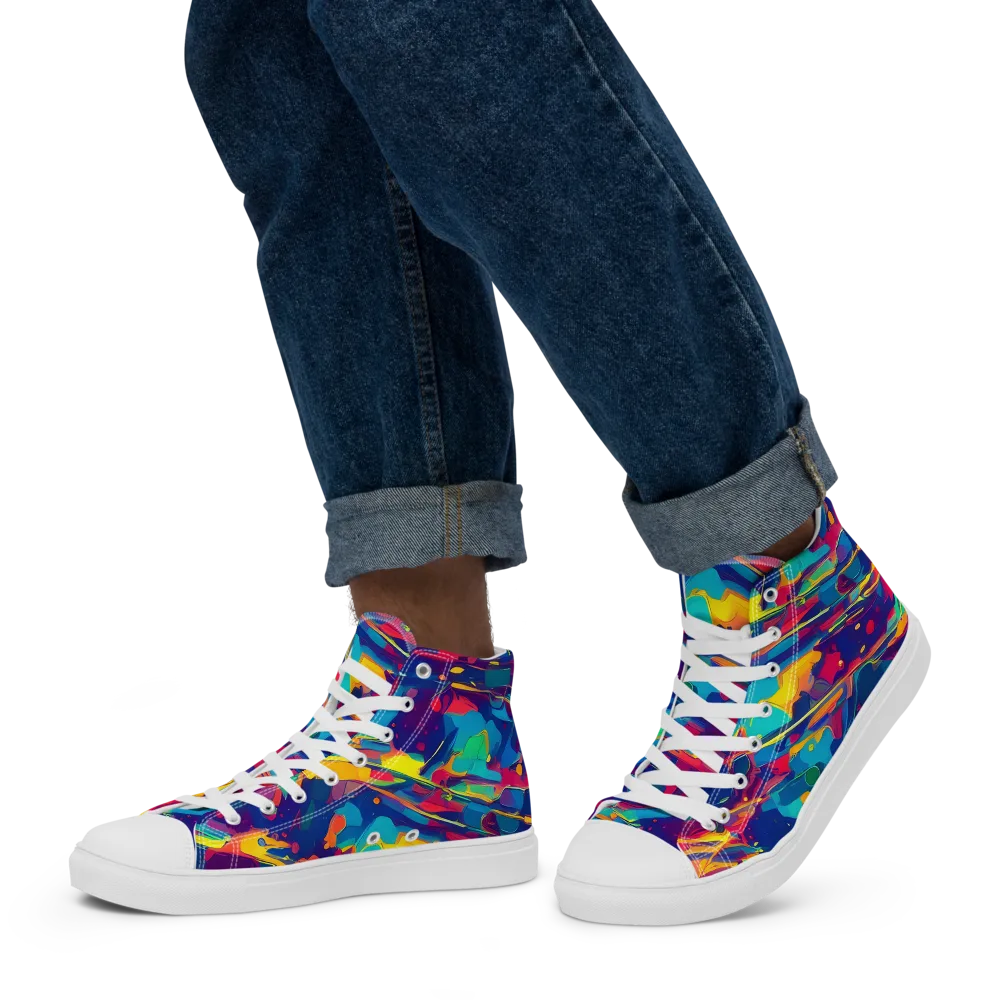 Spectrum Streaks on Men's High Top Canvas Shoes — Left