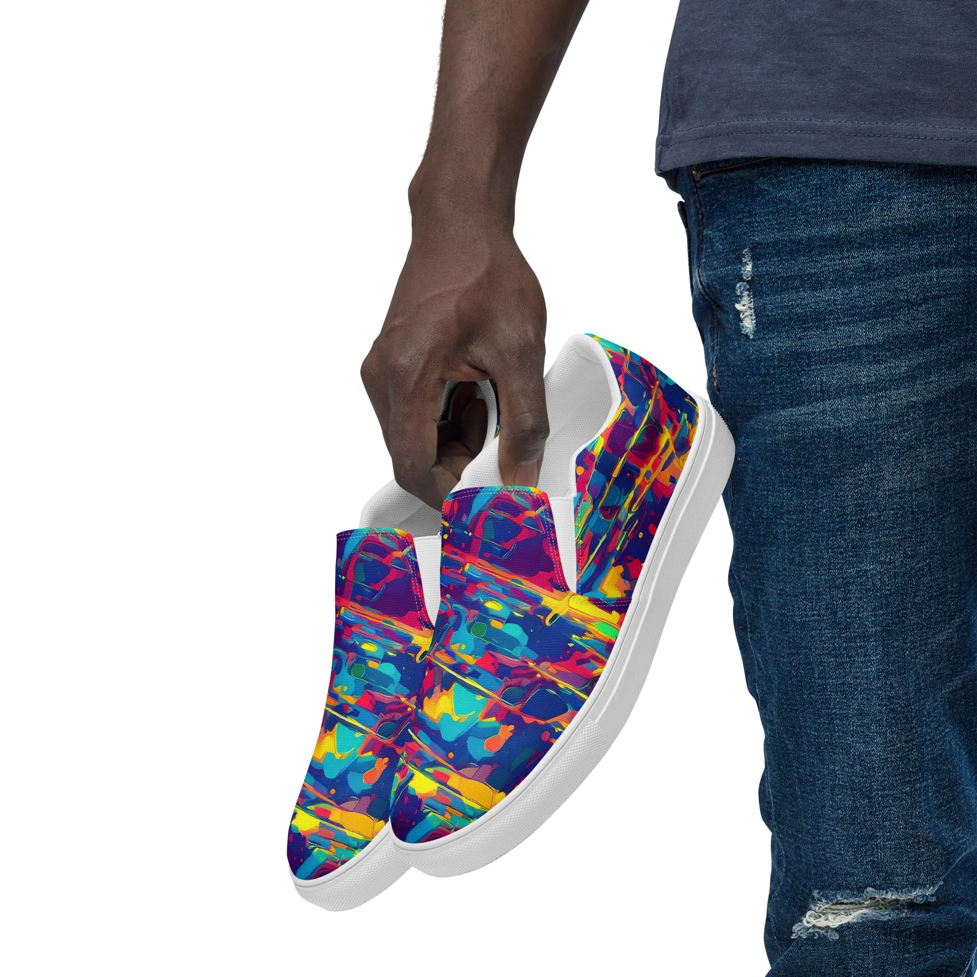 Spectrum Streaks on Men's Slip-On Canvas Shoes — Left Front