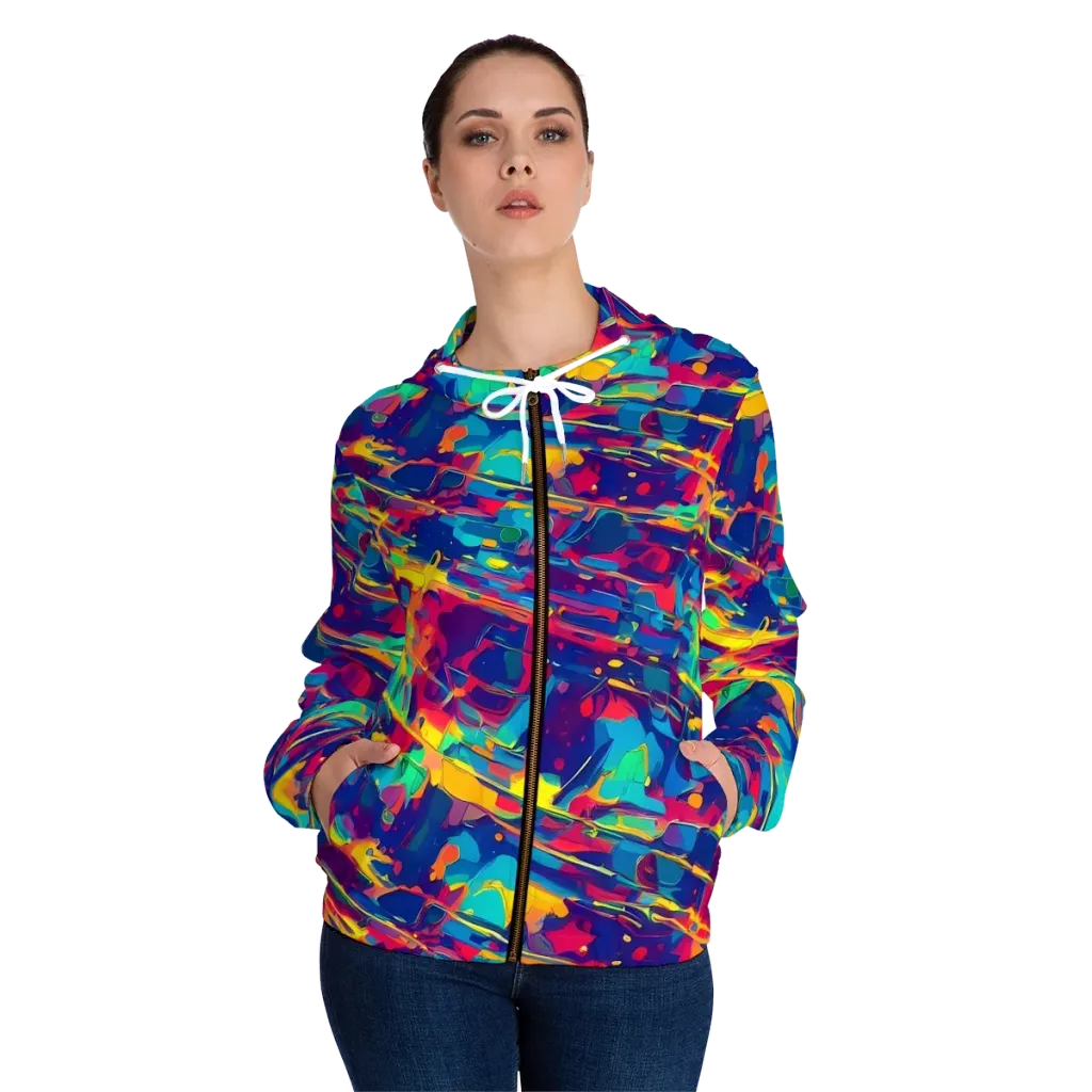 Spectrum Streaks on Women's Full-Zip Hoodie — Front On Person