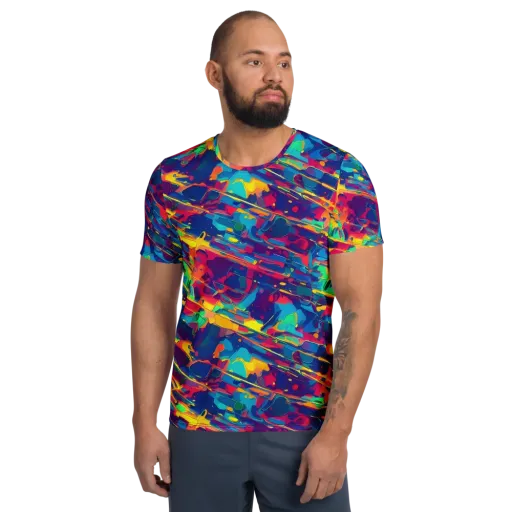 Spectrum Streaks on a Men's Athletic T-Shirt