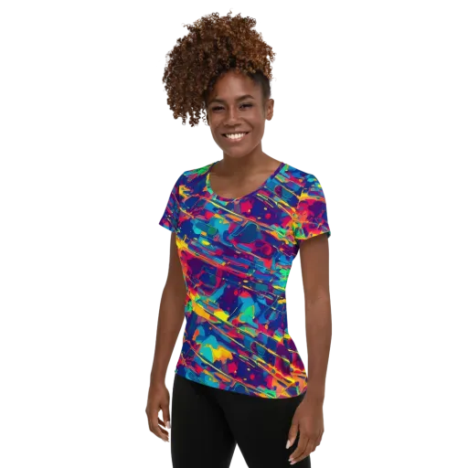 Spectrum Streaks on a Women's Athletic T-Shirt