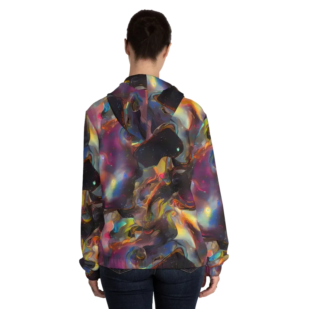 Cosmic Fusion on Women's Full-Zip Hoodie — Back On Person