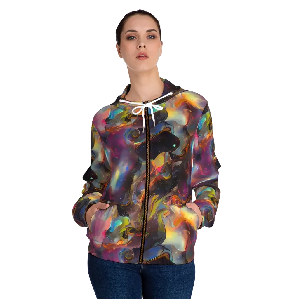 Cosmic Fusion on Women's Full-Zip Hoodie — Front On Person