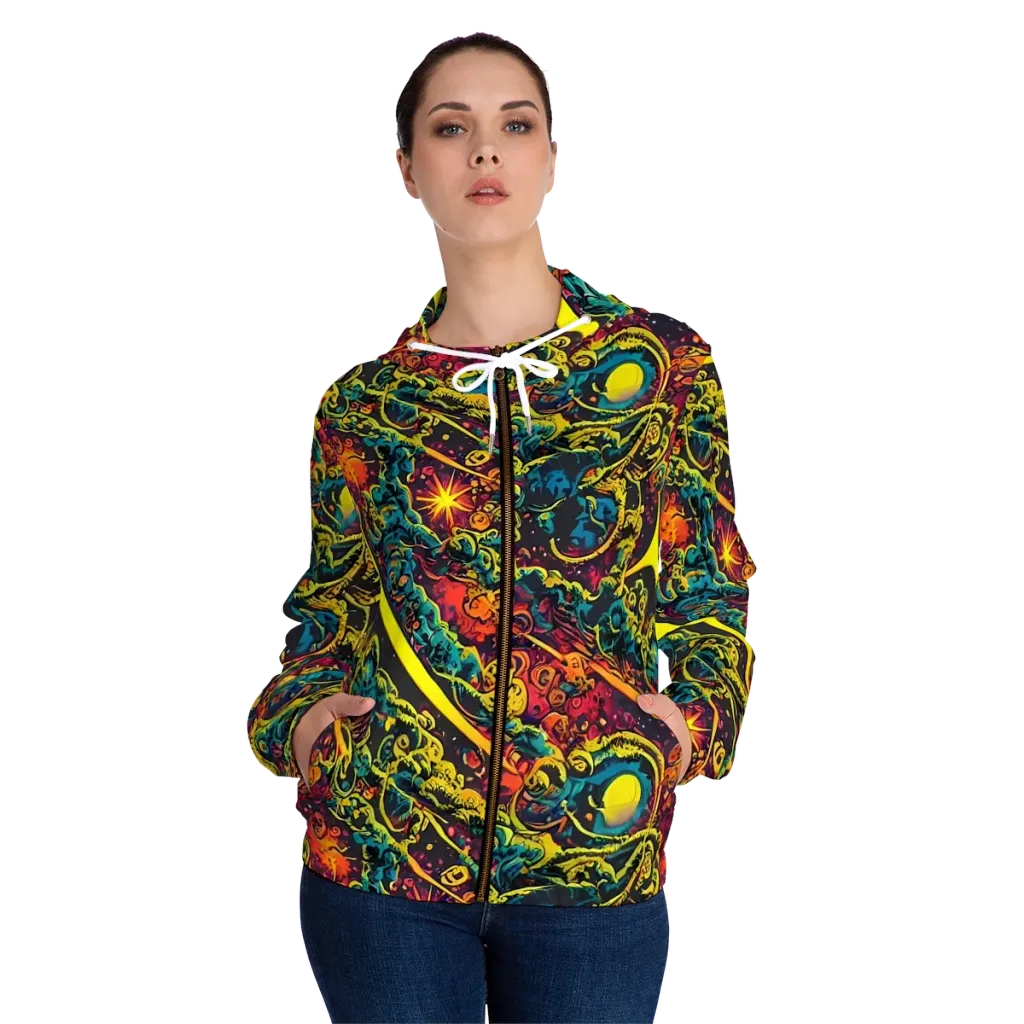Gogos Galaxy on Women's Full-Zip Hoodie — Front On Person